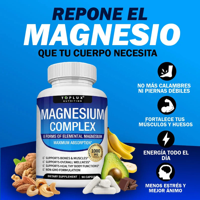 Magnesium-Complex 1000 mg – 90 cápsulas Original | Alivia calambres